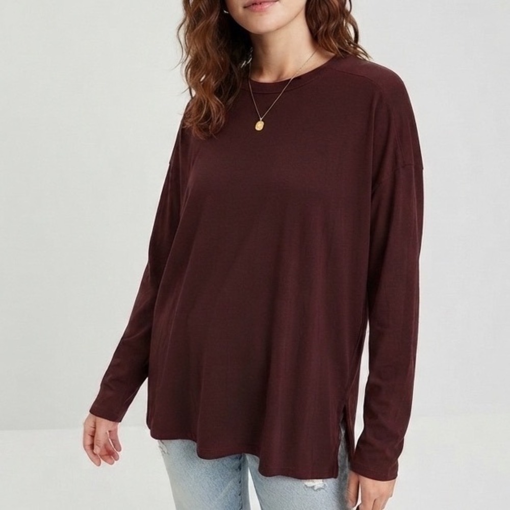 American Eagle Soft & Sexy Long Sleeve T-Shirt Burgundy Brown Oversized Medium